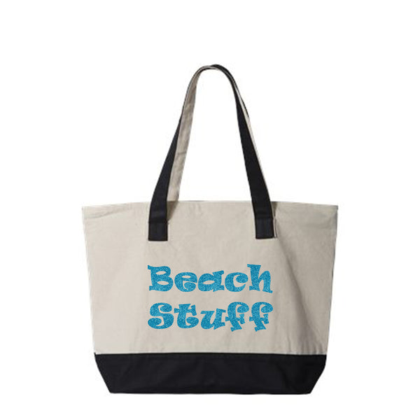 Beach Stuff Canvas Zippered Tote Bag – Davanzo