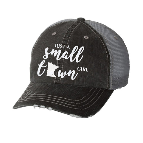 Just a Small Town Girl with State Distressed Ladies Trucker Hat