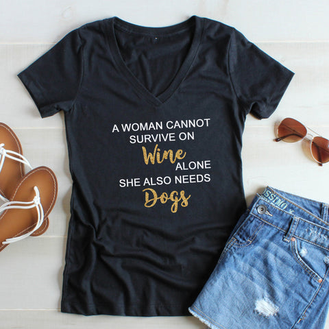 A Woman Cannot Survive on Wine Alone Dog Short Sleeve Shirt