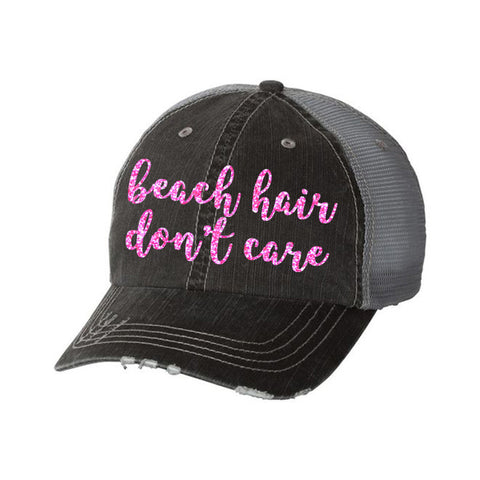 Beach Hair Don't Care Distressed Ladies Trucker Hat