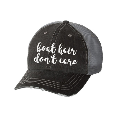 Boat Hair Don't Care Distressed Ladies Trucker Hat