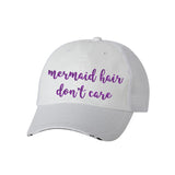 Mermaid Hair Don't Care Distressed Ladies Trucker Hat