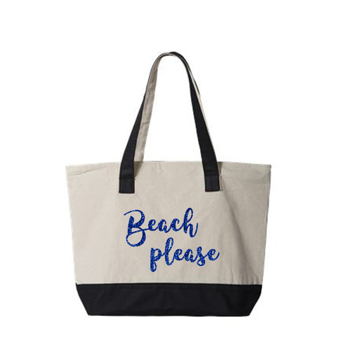 Beach Please Canvas Zippered Tote Bag