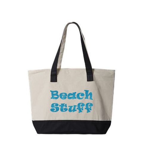 Beach Stuff Canvas Zippered Tote Bag