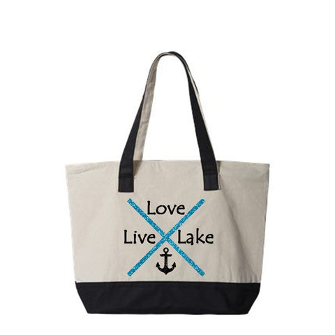 Live Love Lake Canvas Zippered Tote Bag