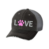 Love with Paw Distressed Ladies Trucker Hat