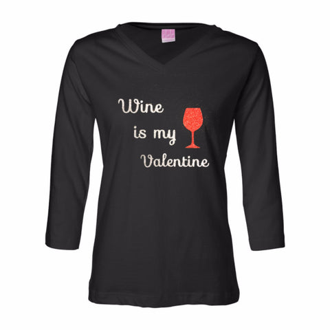 Wine is My Valentine Glitter Shirt