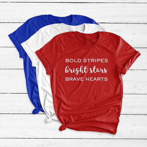 Bold Stripes Bright Stars Brave Hearts Short Sleeve Shirt