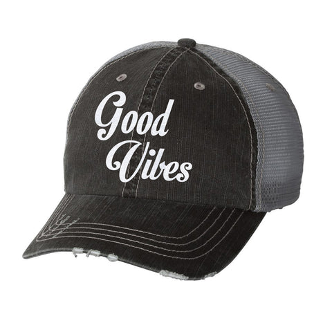 Good Vibes Distressed Ladies Trucker Hat