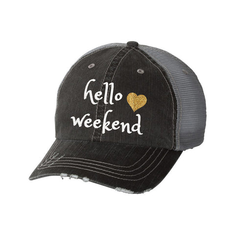 Hello Weekend Distressed Ladies Trucker Hat