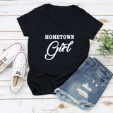 Hometown Girl Glitter Ladies Short Sleeve V-Neck Shirt