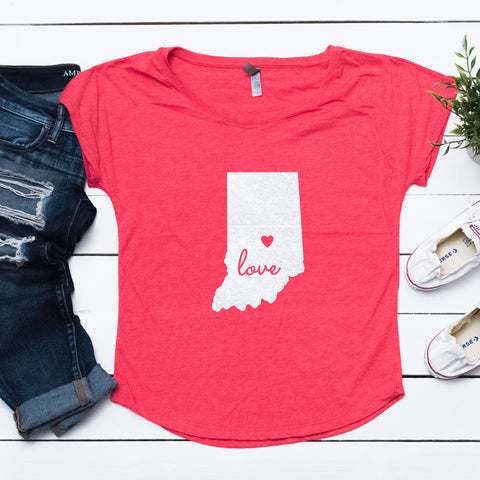 State of Indiana Love Dolman Glitter Shirt