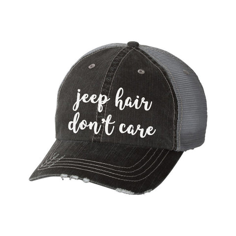 Jeep Hair Don't Care Distressed Ladies Trucker Hat