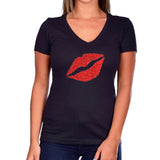 Red Lips V-neck Glitter Shirt