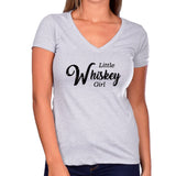 Little Whiskey Girl Glitter Ladies Short Sleeve V-Neck Shirt