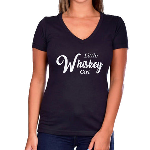 Little Whiskey Girl Glitter Ladies Short Sleeve V-Neck Shirt