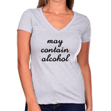 May Contain Alcohol Glitter Ladies Short Sleeve V-Neck Shirt