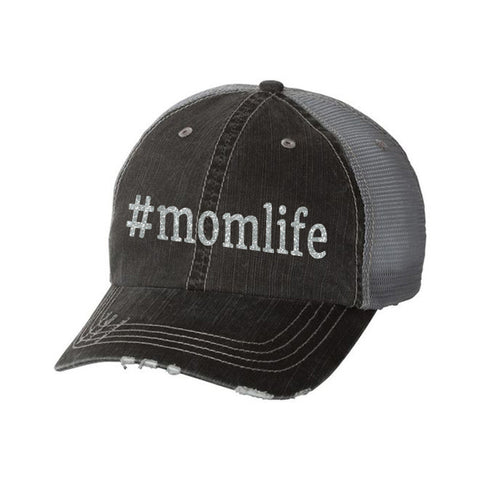 #momlife Distressed Ladies Trucker Hat