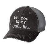 My Dog is My Valentine Distressed Ladies Glitter Trucker Hat