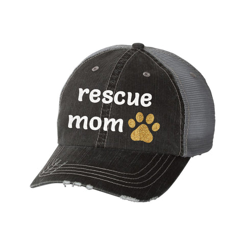 Rescue Mom Distressed Ladies Trucker Hat