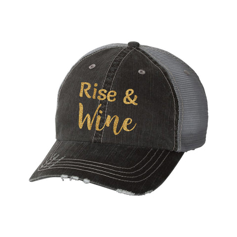 Rise & Wine Distressed Ladies Trucker Hat