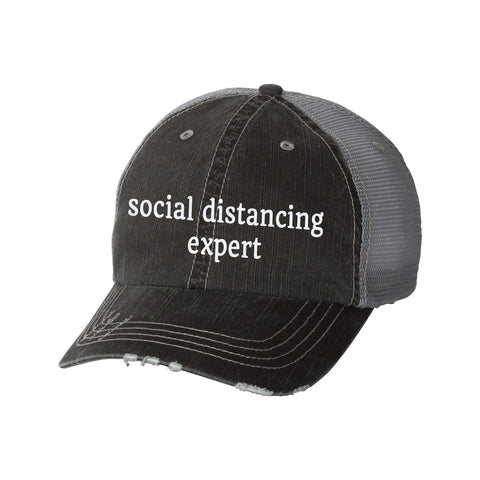 Social Distancing Expert Distressed Ladies Trucker Hat