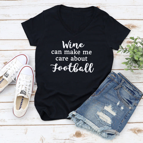 Wine Can Make Me Care About Football Short Sleeve V-Neck Shirt